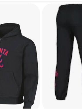 Atlanta Braves Black Hoodie & Joggers Set with Red Logo L hoodie M sweats